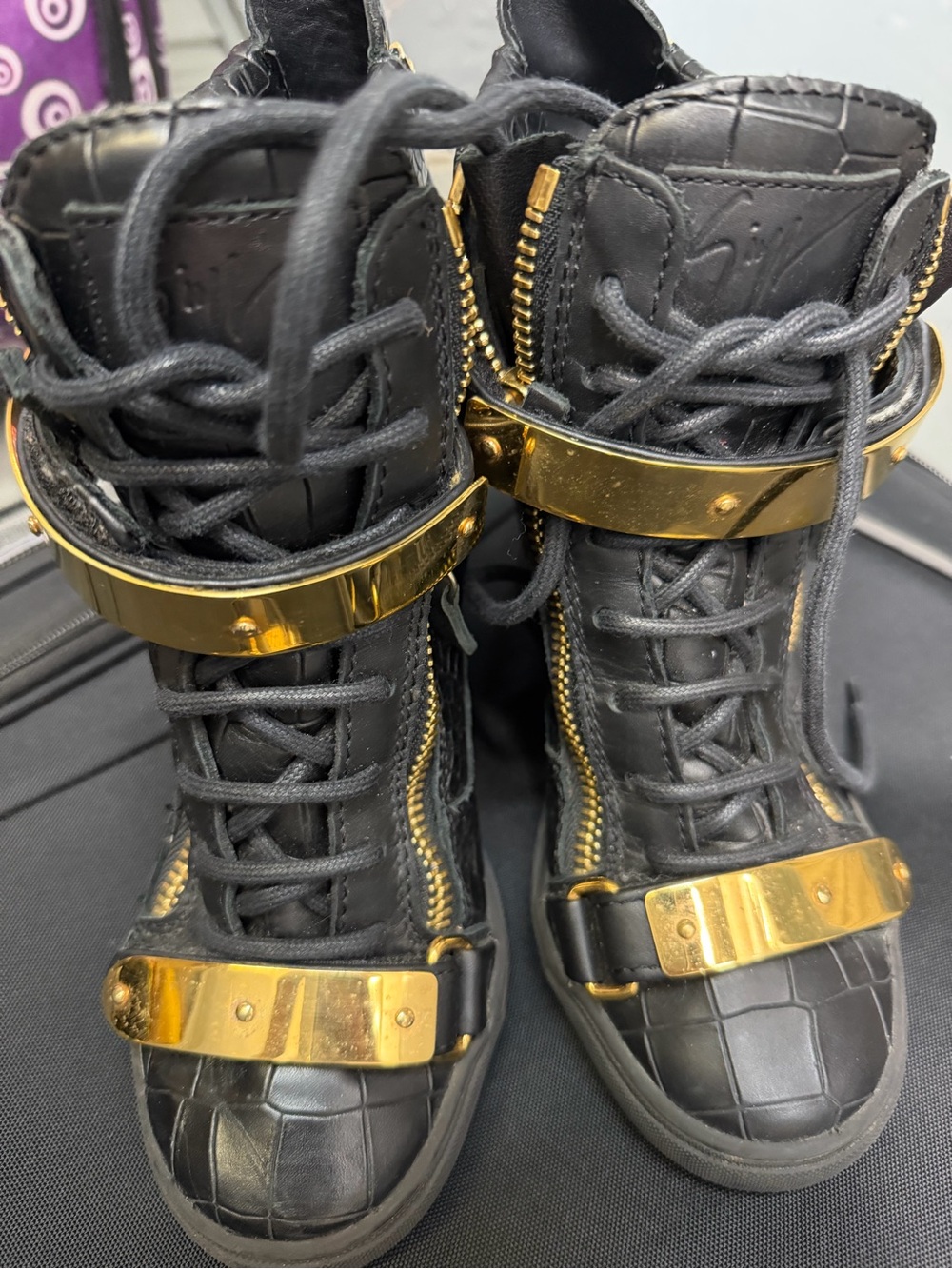 Giuseppe Zanotti Black Leather High-Top Sneakers with Gold Hardware